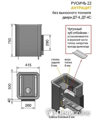 Дровяные печи-каменки Везувий Русичъ Антрацит 22 (ДТ-4С) без выноса в Верхней Пышме